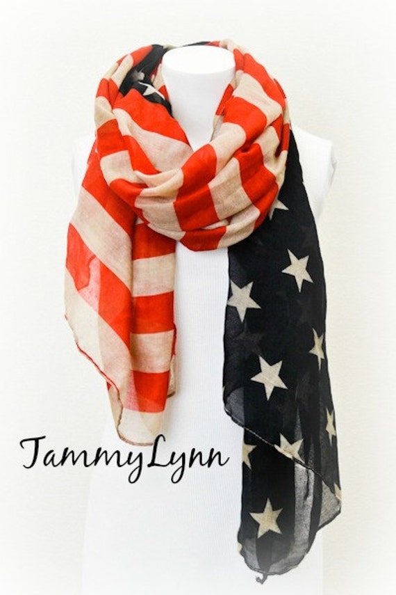 NEW! Vintage Patriotic LONG Flag Scarf USA Fourth of July Stars & Stripes Military Women's Accessories Gift Idea