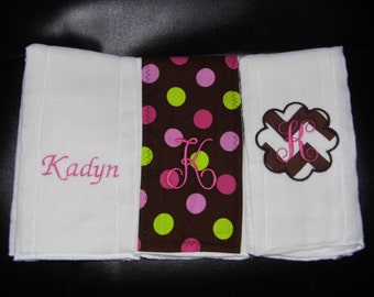 Set of 3 PERSONALIZED Burp Cloths/Monogrammed Burp Cloths/Baby Shower Gifts/For The Baby