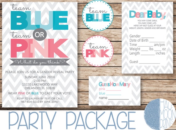 gender reveal party printable package including by halfmoonprints