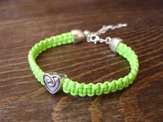 heart bracelet valentines day neon green lime green love macrame ...