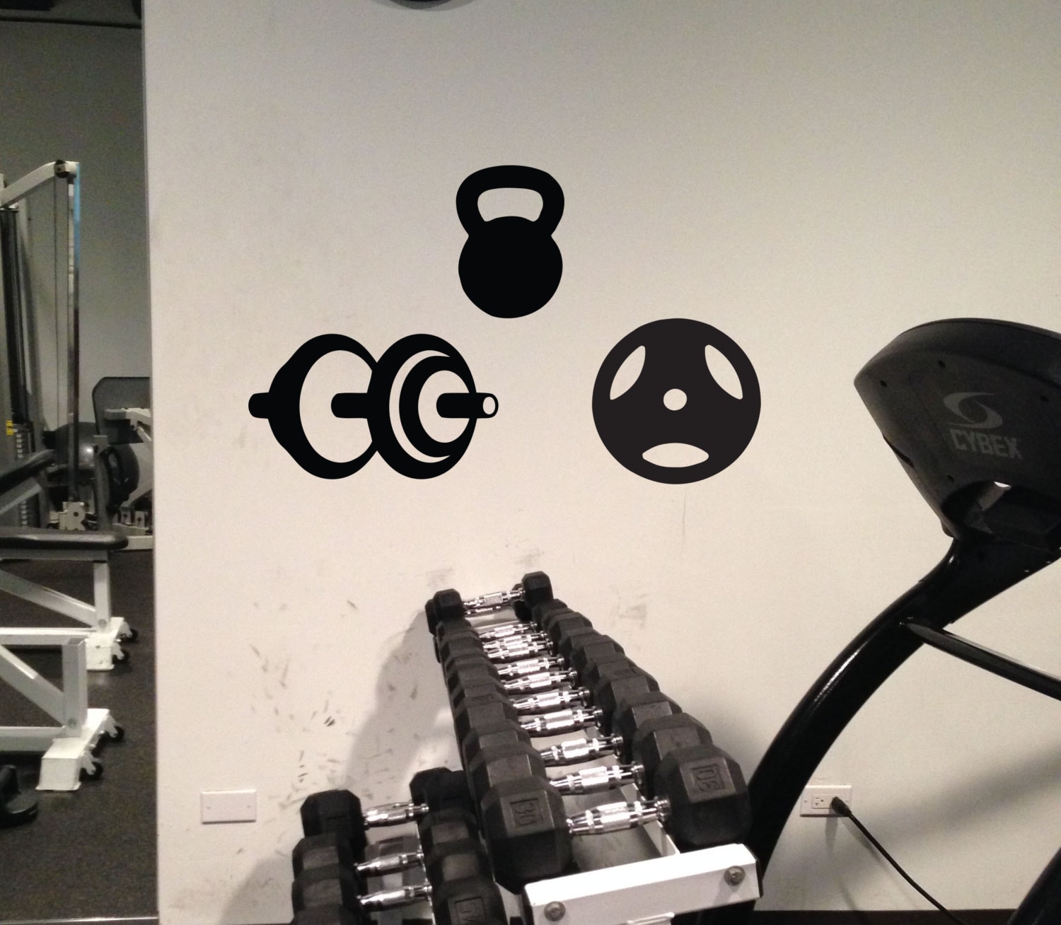 Gym Decor Dumbbell Kettlebell and Free Weight Wall Decal