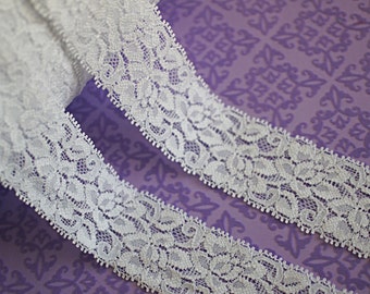1 Yard 1.5" Elastic Lace - White Elastic Lace - Lace Ribbon- Elastic by the yard - Shiny Elastic - Stretch Lace - Stretchy White Lace