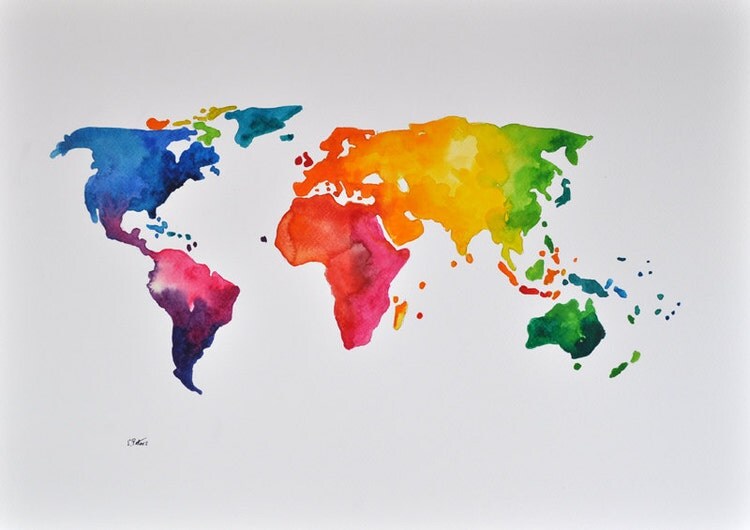Original Abstract World Map Painting Colorful By Artcornershop