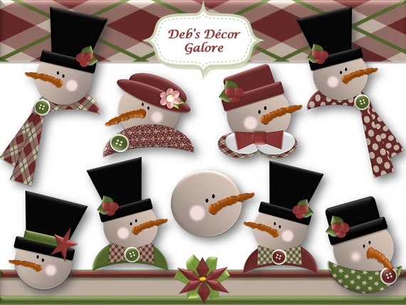 Snowman Heads Clipart - Digital Christmas Clipart Decorations Printable Instant Downloads. Il_570xn