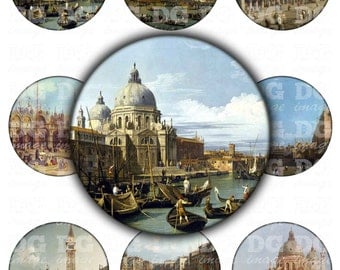 Vintage Venice 2.5 inch circle images - pocket mirrors, magnets, paper weights - Veneto, Grand Canal, Piazza San Marco, Gondola, Venetian