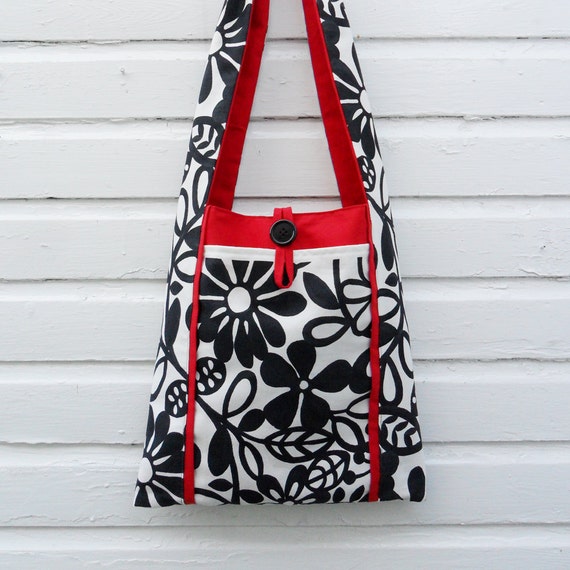 Recycled Handmade Handbag/ Eco Bag. Retro Red Black White