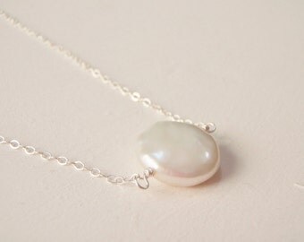 Sterling silver coin pearl necklace