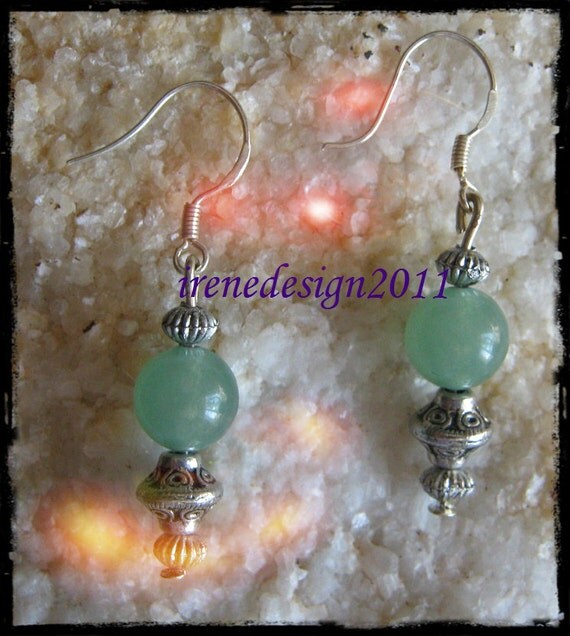 Handmade Silver Hook Earrings with Green Aventurine by IreneDesign2011