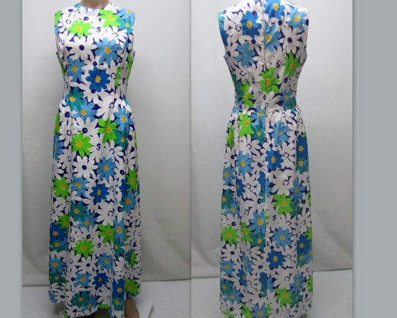 1960's TANNER of North Carolina Dress, Floral Maxi Dress, Tropical, Island Dress