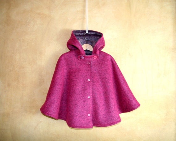 Items similar to Hooded Baby Cape, toddler girl winter warm wool cape ...
