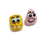 Spongebob Earrings, Spongebob and Patrick, Stud Earrings, Clip On Earrings, Cartoon Earrings, Polymer Clay Jewellery, Post Earrings