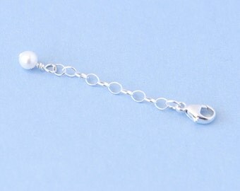 Add-On Bracelet or Necklace Extender Chain with Pearl, Sterling Silver, 14K Gold Filled, Rose Gold Filled