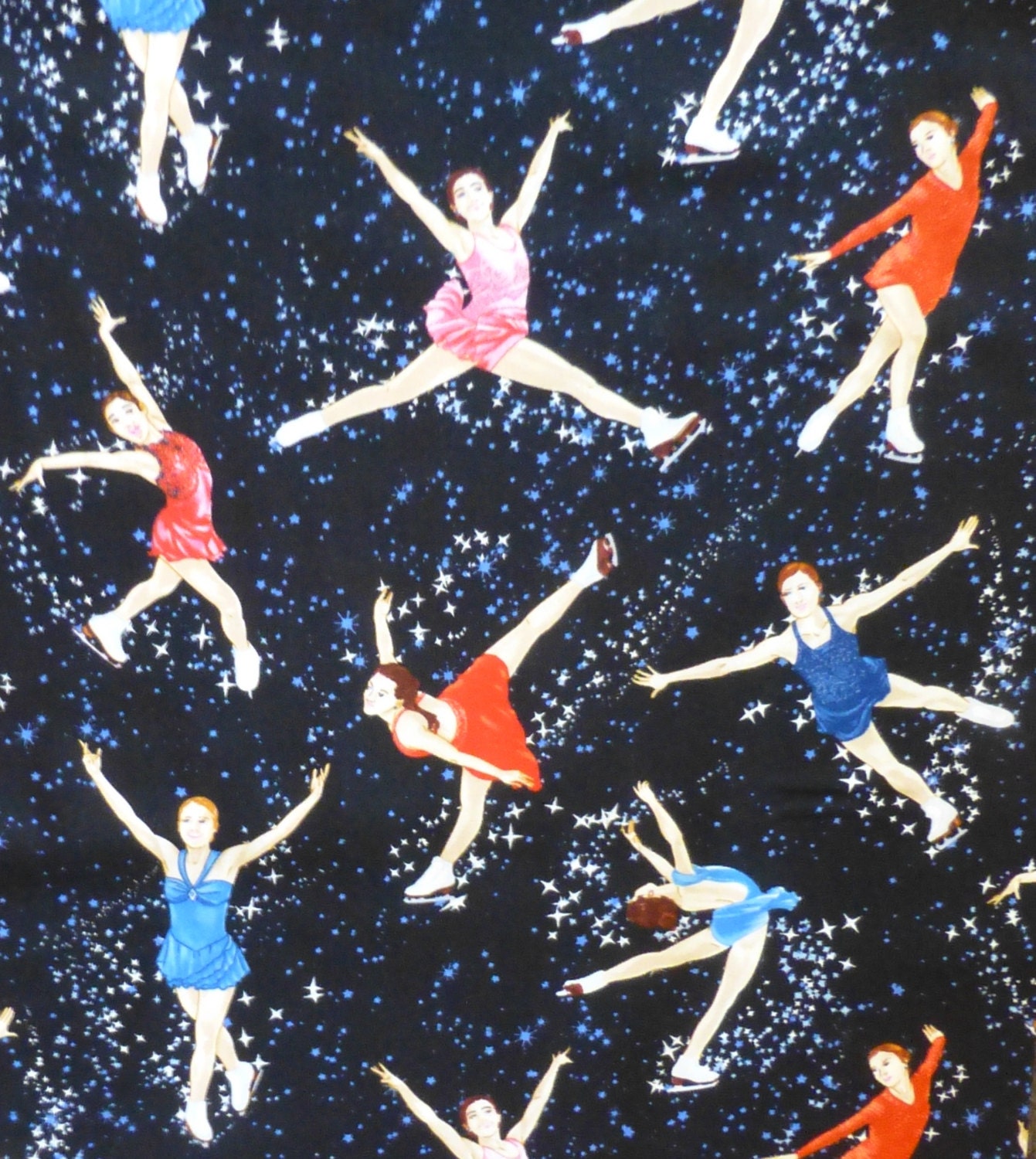 Cotton Fabric Quilt Ice Skating Sports by SuesFabricNSupplies