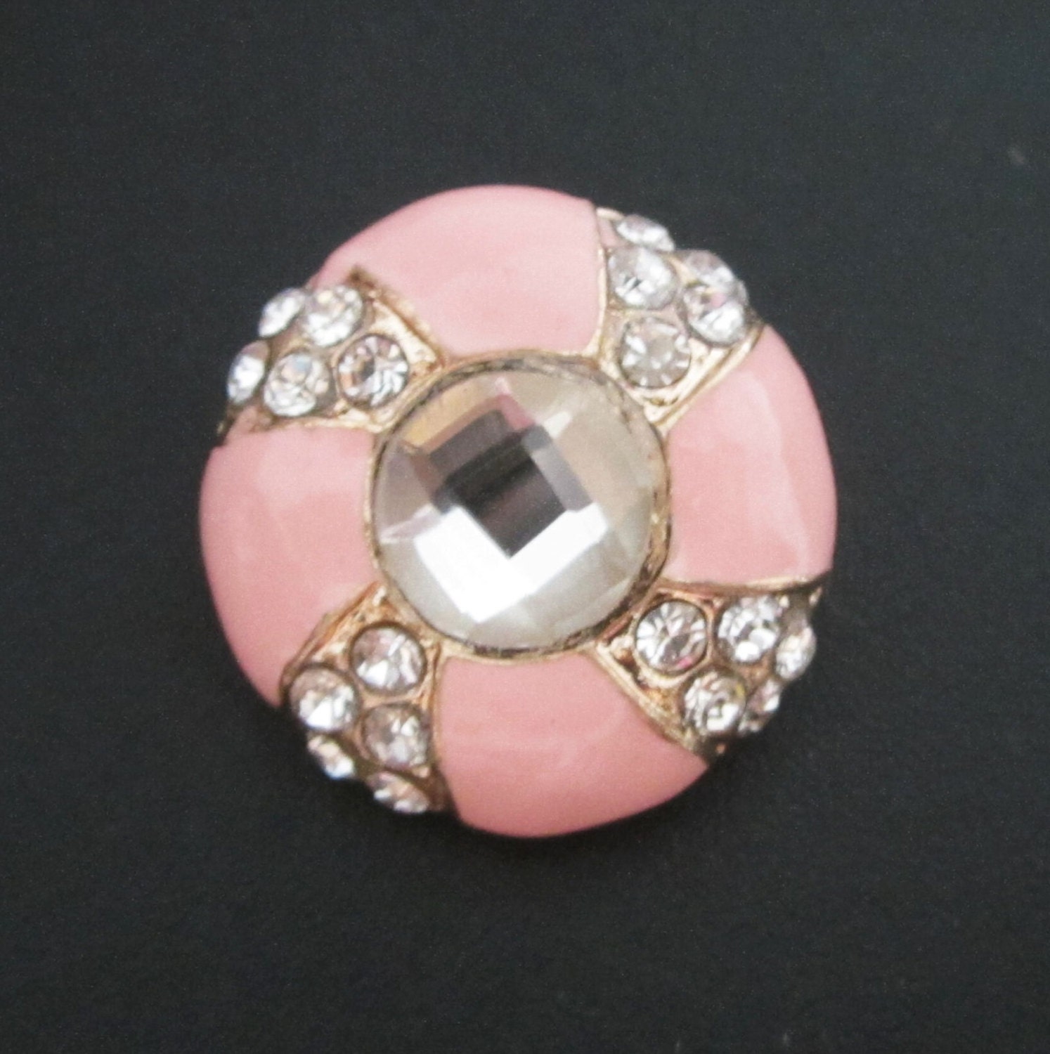 Rhinestone buttons 3pcs pink enameled crystal by chicbuttons