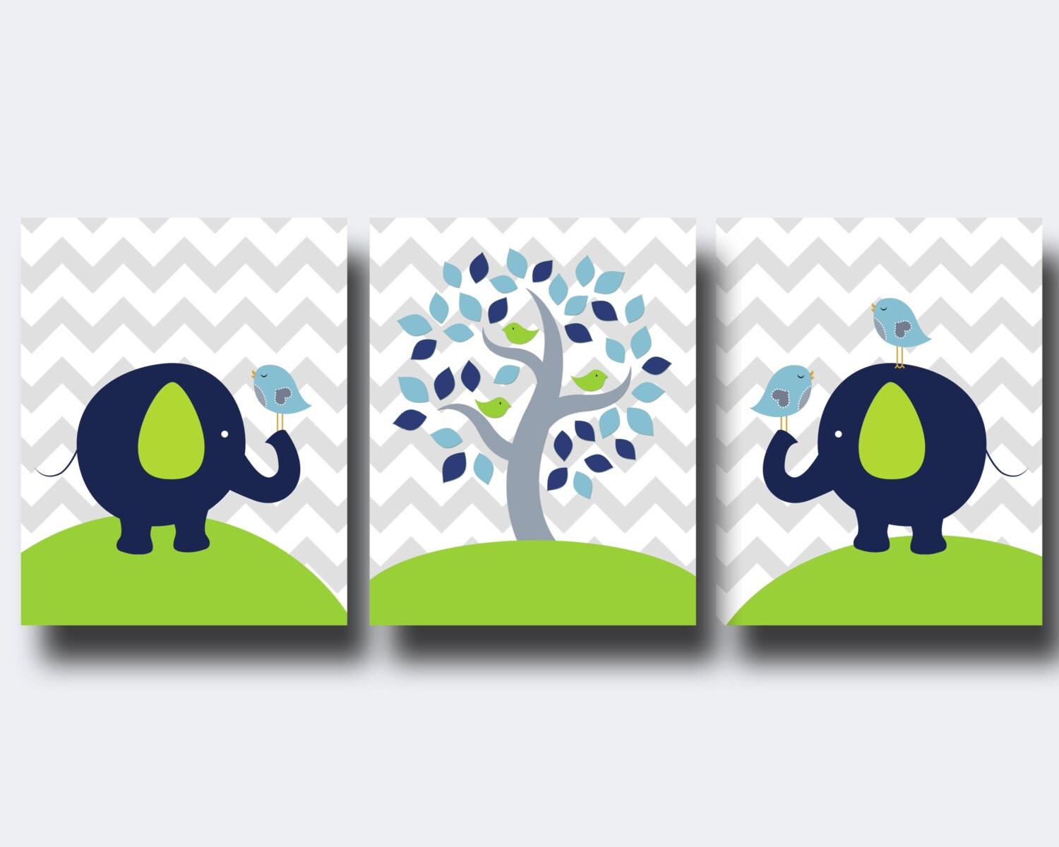 Baby Boy Nursery Wall Print Elephant Wall Art Prints by HopAndPop