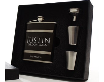 Groomsmen Flask, 11, Personalized Groomsmen Gift Flask Sets, Black