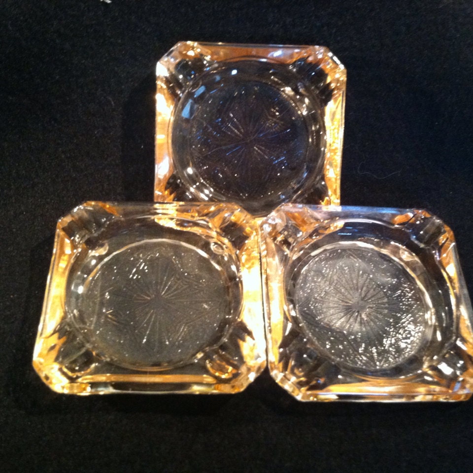 Vintage Depression Glass Pink Ashtray Trio