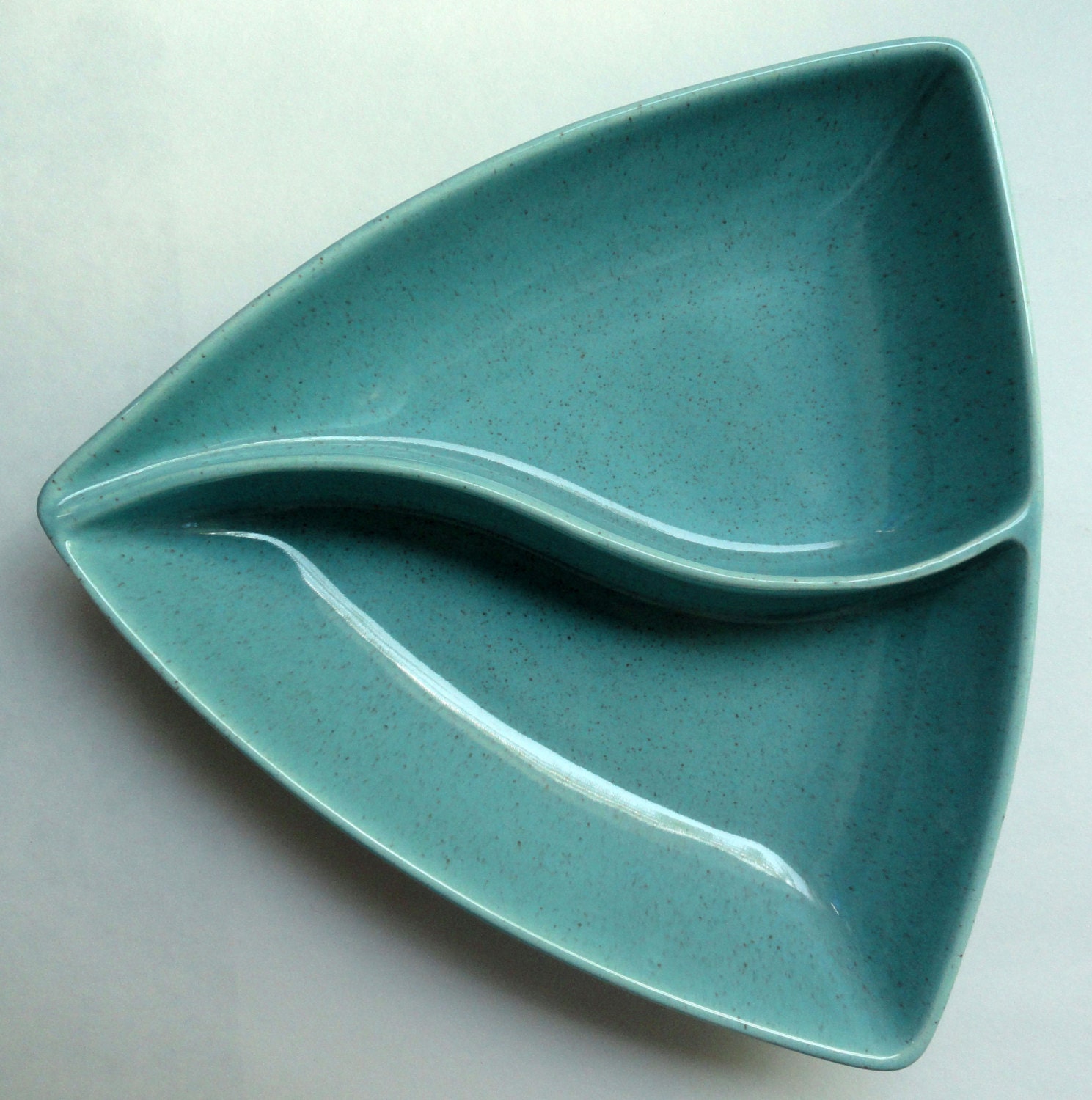 Vintage Mid Century California Pottery Triangular Divided Serving Dish