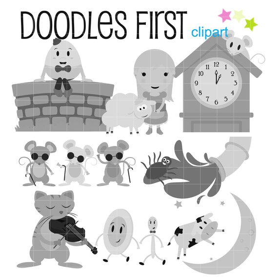 Nursery Rhyme Black And White Characters Digital Clip Art