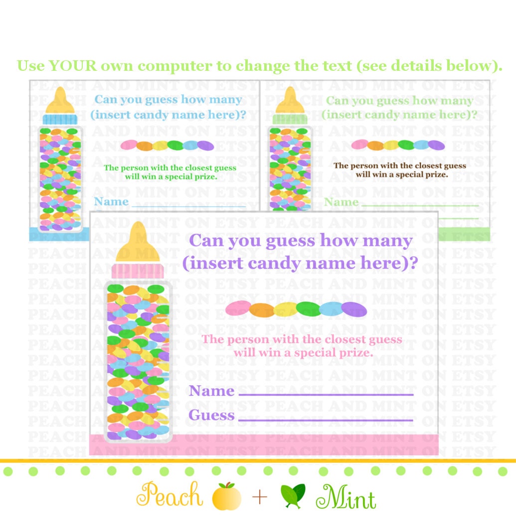 Printable Candy Guessing Game printable baby shower games