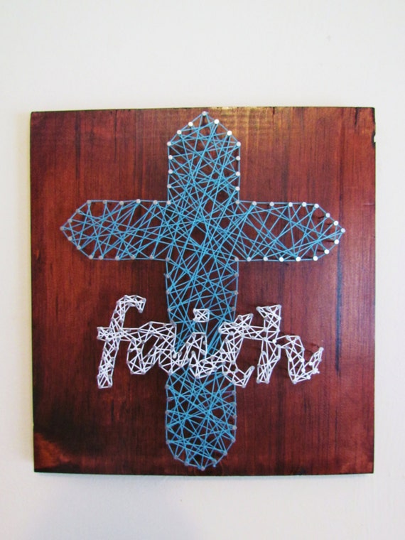 Items similar to Faith Cross religious String Art on wood on Etsy