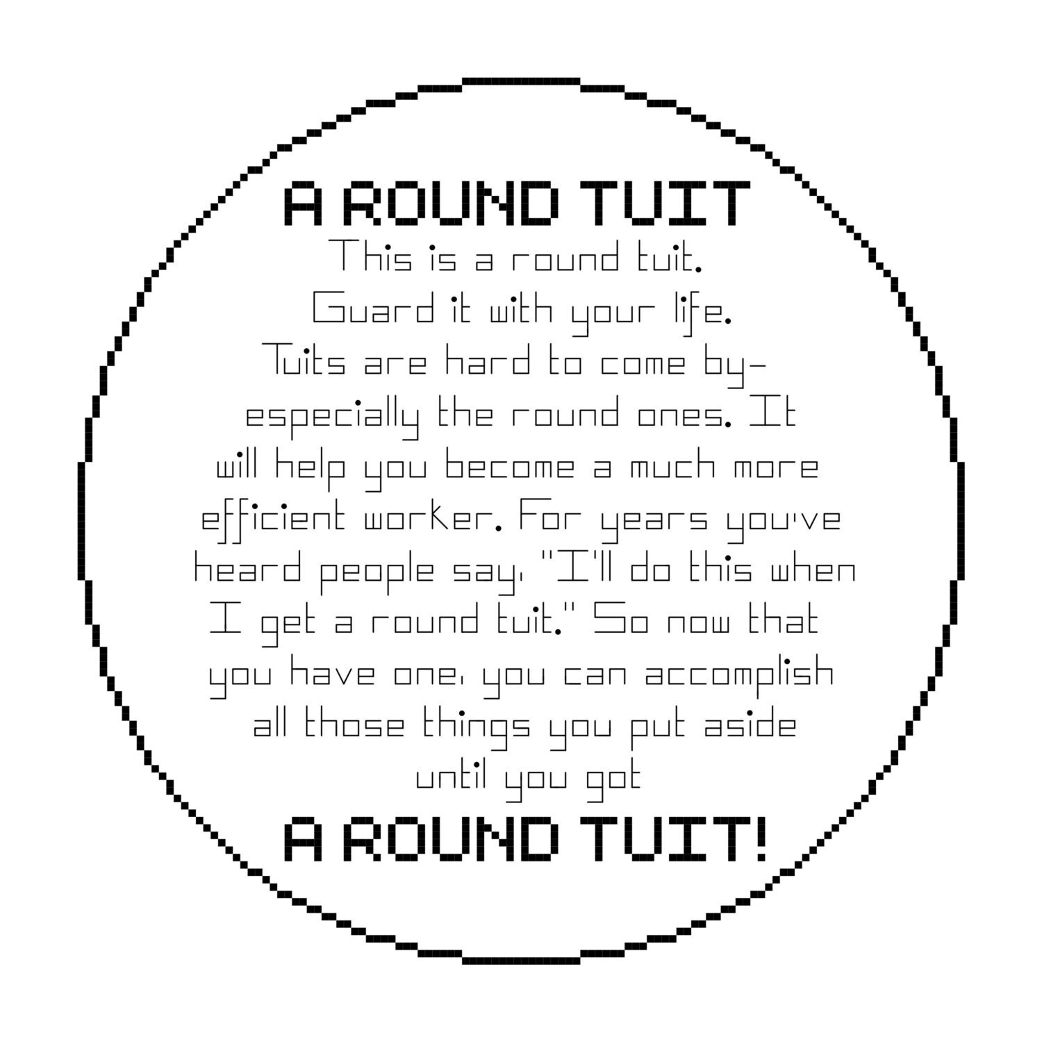 A Round Tuit Cross Stitch Chart PDF File by ArtyMoments on Etsy