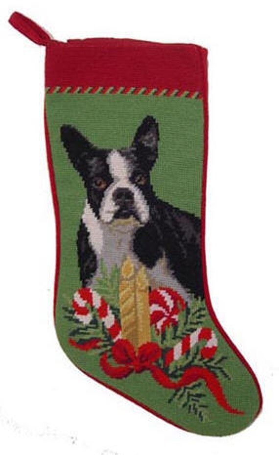 Boston Terrier Needlepoint Dog Christmas Stocking by BABarkerGifts