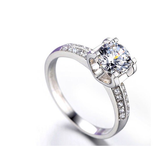 Classic Moissanite Engagement Ring, 18K white gold diamond ring ...