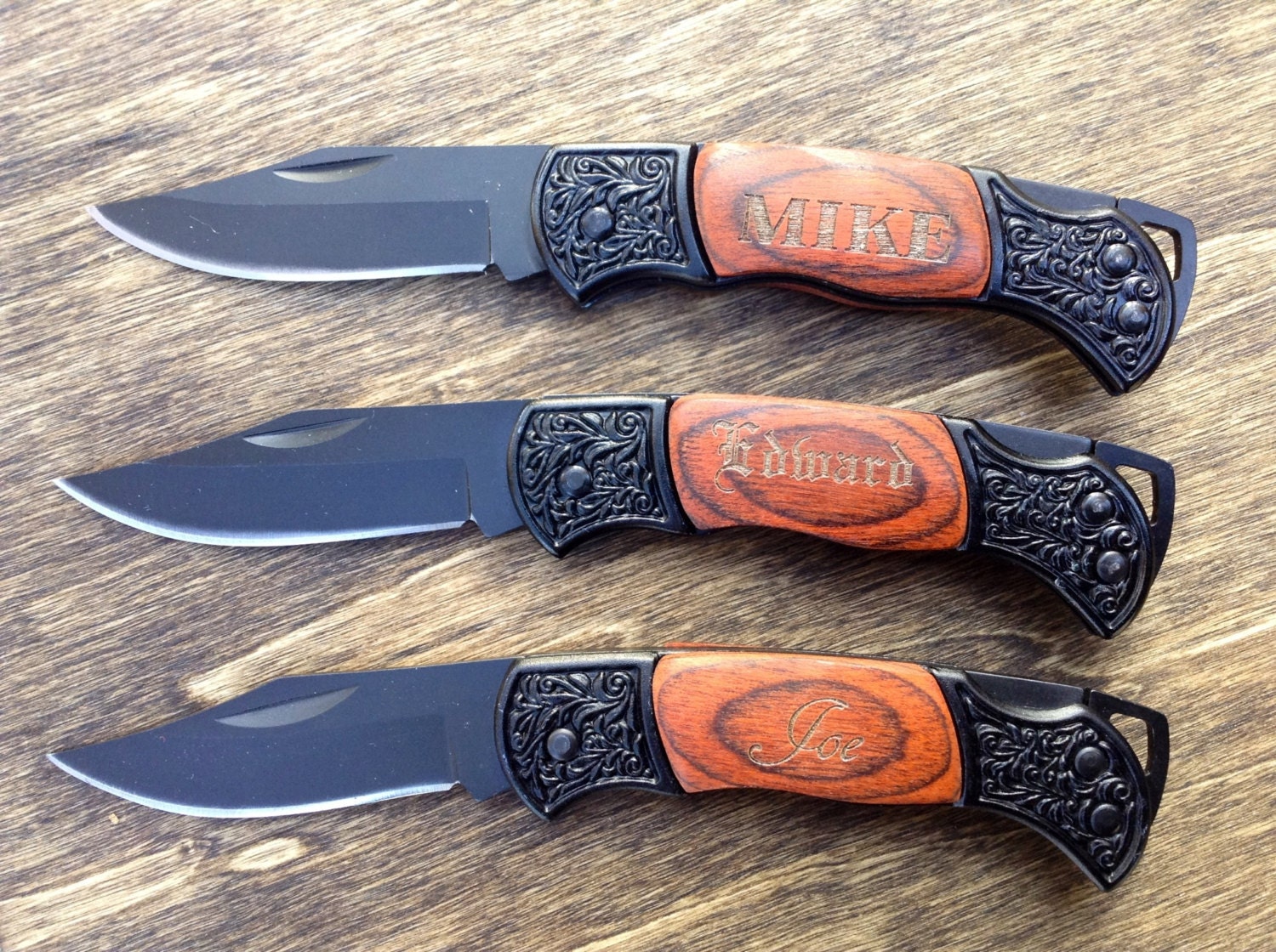 SET OF 2 Engraved Pocket Knives by PaulyTurnerDesigns on Etsy