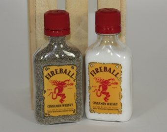 Salt and Pepper Shaker, Upcycled Liquor Bottles, Mini Fireball® Bottles