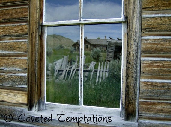 Bannack Montana Historic Old West Ghost Town Rustic Window Reflection 8x10 fine art digital photography image glossy print