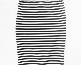 striped black and white pencil skirts for women