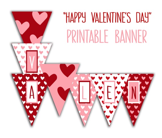 Happy Valentine's Day Banner - Valentine Party Printable Sign, Red ...