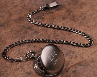 Personalized Gunmetal Pocket Watch - Monogrammed Pocket Watch - Pocket watch - Engraved Watch - Groomsmen Gifts - Gifts for Him - GC775