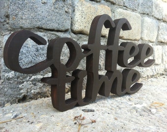 coffee sign home decor COFFEE TIME wood script wood sign wooden letter kitchen sign shabby chic wall decor art letters cottage style gift