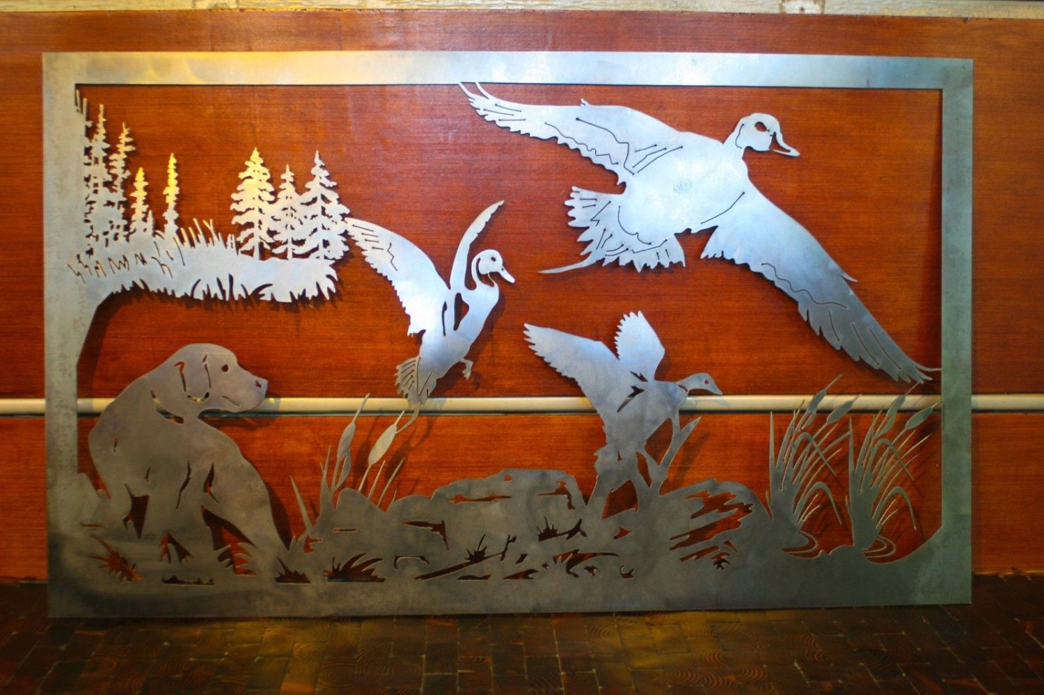 45 Detailed Dog Hunting Scene Ducks Metal Wall Art Home