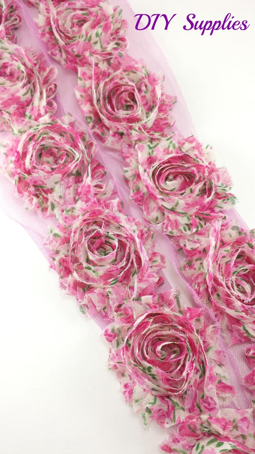 Pink emerald floral shabby flower trim wholesale shabby trim