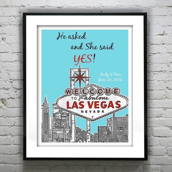 Personalized Engagement Las Vegas Wedding Gift Poster Print, He asked ...