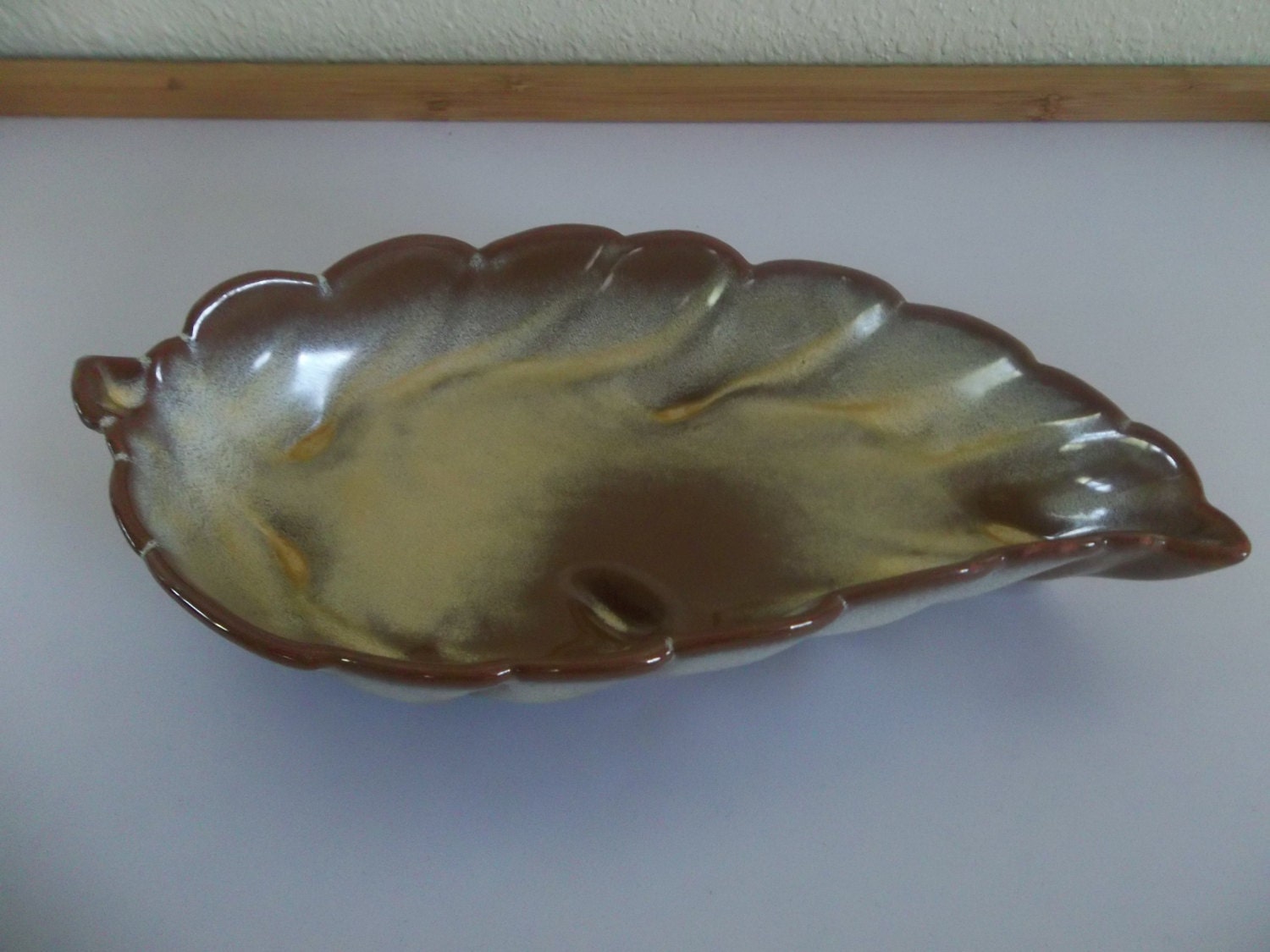 Vintage Frankoma Pottery Leaf Dish Haute Juice