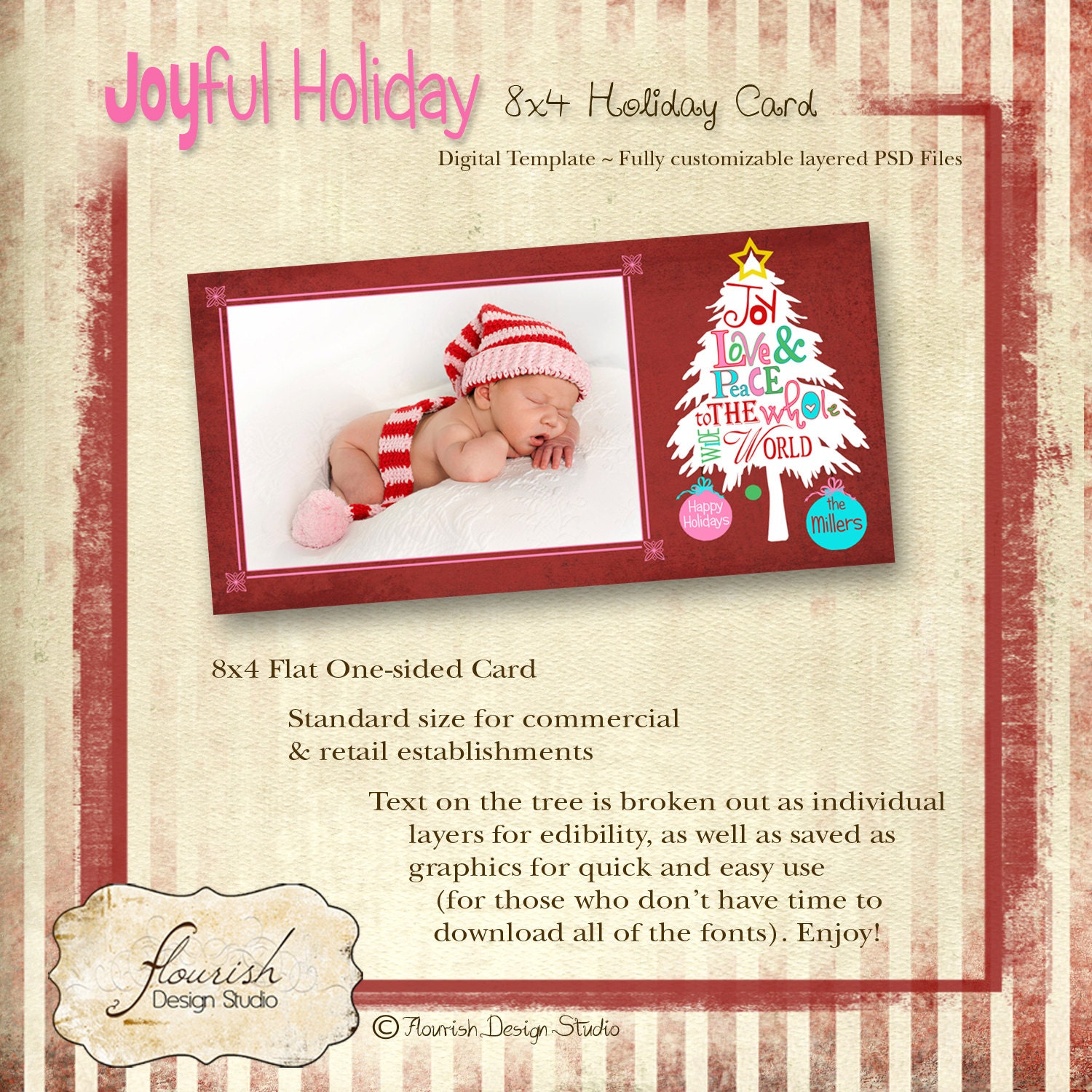 INSTANT DOWNLOAD 4x8 Christmas Card template