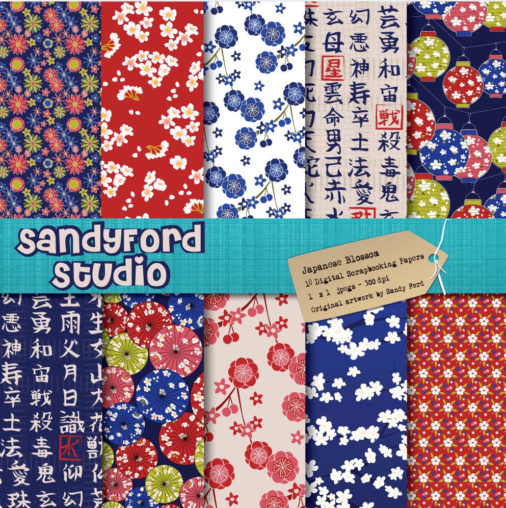 Japanese Blossom Digital Scrapbooking Papers Instant