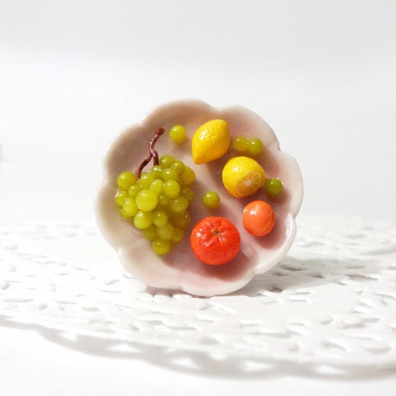 Tutti Frutti ! Tiny Fruits - Handmade Polymer clay Miniature food - Adjustable ring - Fimo