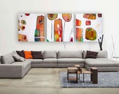Original large 3 panel painting - Abstract set of 3 wall art â€“ Home with balloons - Tryptic acrylic painting by Mirna Sisul