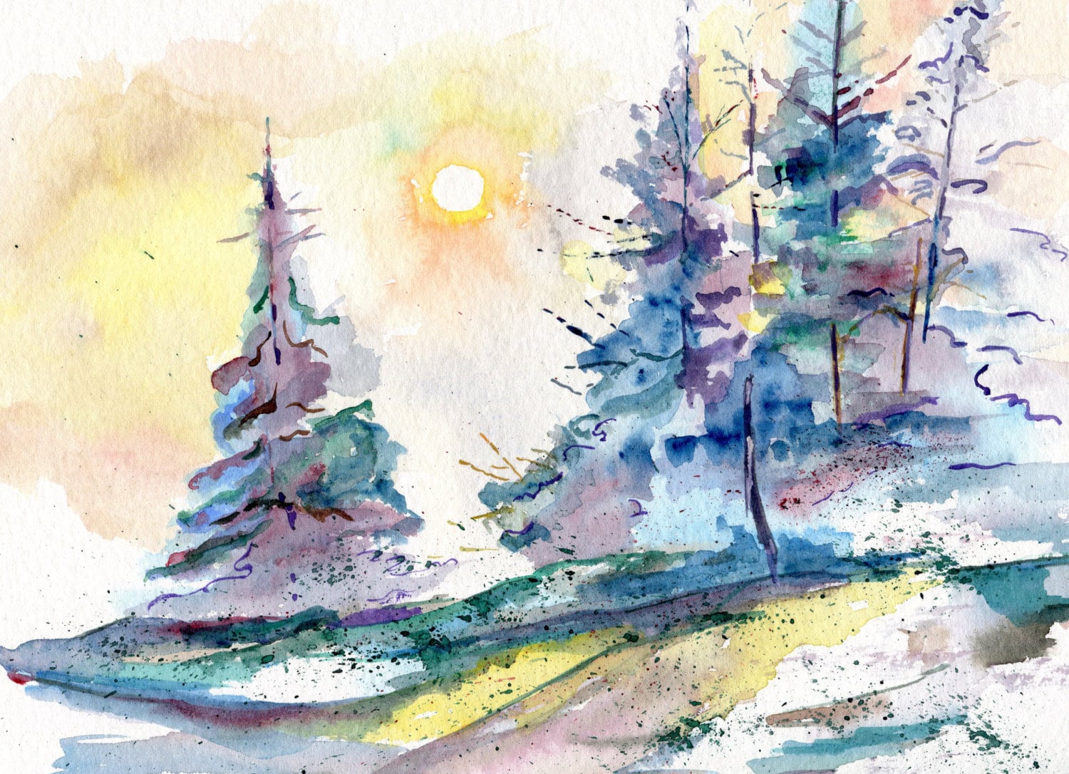 colorful-pine-trees-art-print-from-original-watercolor