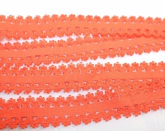 2cm Orange Elastic Lace Trim 3 Yards #E008
