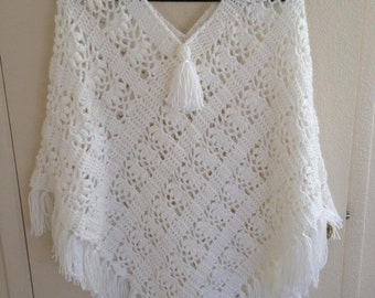 Items similar to Crochet women's poncho in Heather Grey with a bow ...