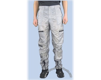 silver parachute pants