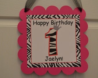 Hot Pink and Black Zebra Theme Door Sign