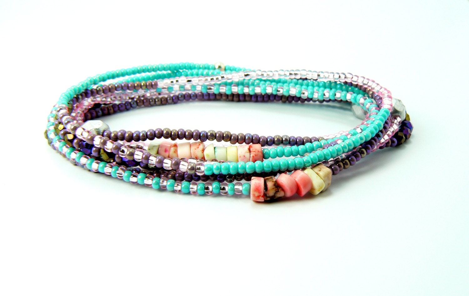 Multi Strand Seed Bead Bracelet Stretch Wrap Beaded By Jewelriot 