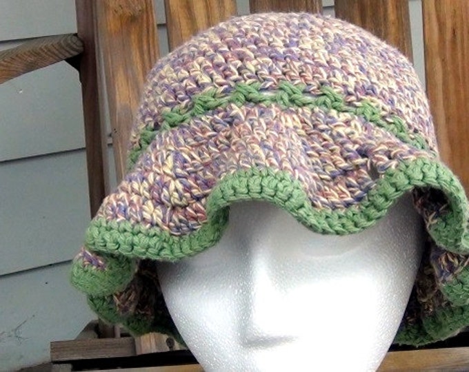 Cotton Hat - Floppy Sun Hat, Summer hat, Beach Hat, Brimmed Hat, Garden Hat edged in Green